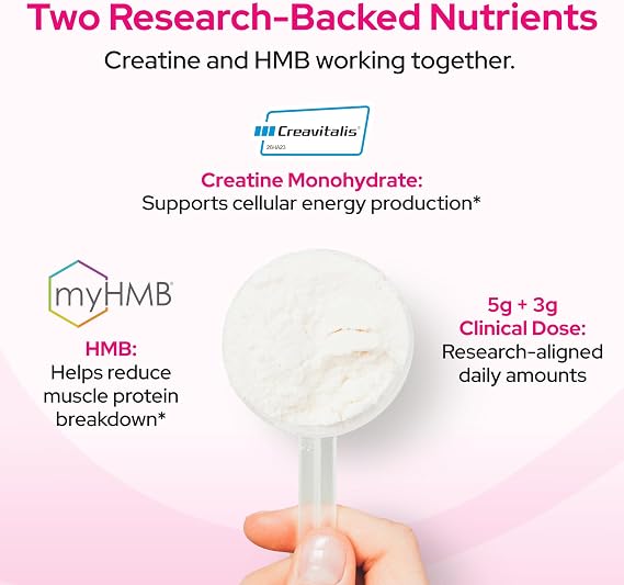 Creatine HMB Powder, 5g Creatine Monohydrate With 3g HMB, Creatvitalis And myHMB Formula, HMB Supplement for Men and Women Supporting Recovery, Endurance, Mobility and Muscles, Unflavored, 30 Servings
