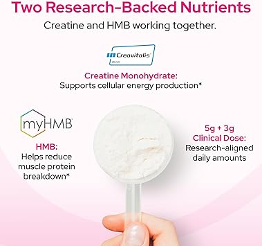 Creatine HMB Powder, 5g Creatine Monohydrate With 3g HMB, Creatvitalis And myHMB Formula, HMB Supplement for Men and Women Supporting Recovery, Endurance, Mobility and Muscles, Unflavored, 30 Servings