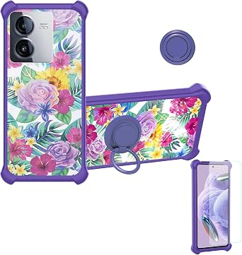 jioeuinly Case Compatible for Vivo IQoo Z10X 5G Phone Case Cover [with Tempered Glass Screen Protector][Hard PC + Soft Silicone][Ring Support] [Colorful Reflect Light] IMDZ-HUA1
