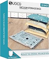 Vista 1 de SUOCO 20 bolsas combinadas de almacenamiento al vacío con bomba eléctrica, (4 jumbo/4 grande/6 medianas/6 pequeñas) bolsas de viaje para ropa