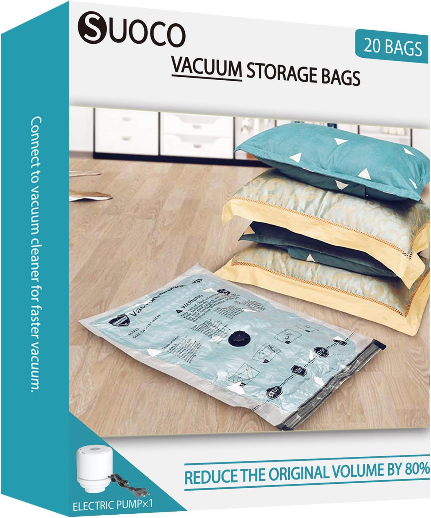 Vacuum Storage Bags with Electric Pump, Compression Packing Bags for Travel Luggage, Space Saver for Clothing Clothes Bedding Blankets Pillows, 20 Combo