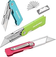 Vista 8 de WORKPRO Juego de 3 cuchillos plegables utilitarios, cortador de caja de cuchillas de cambio rápido, cuchillo de afeitar con clip para cinturón, 10