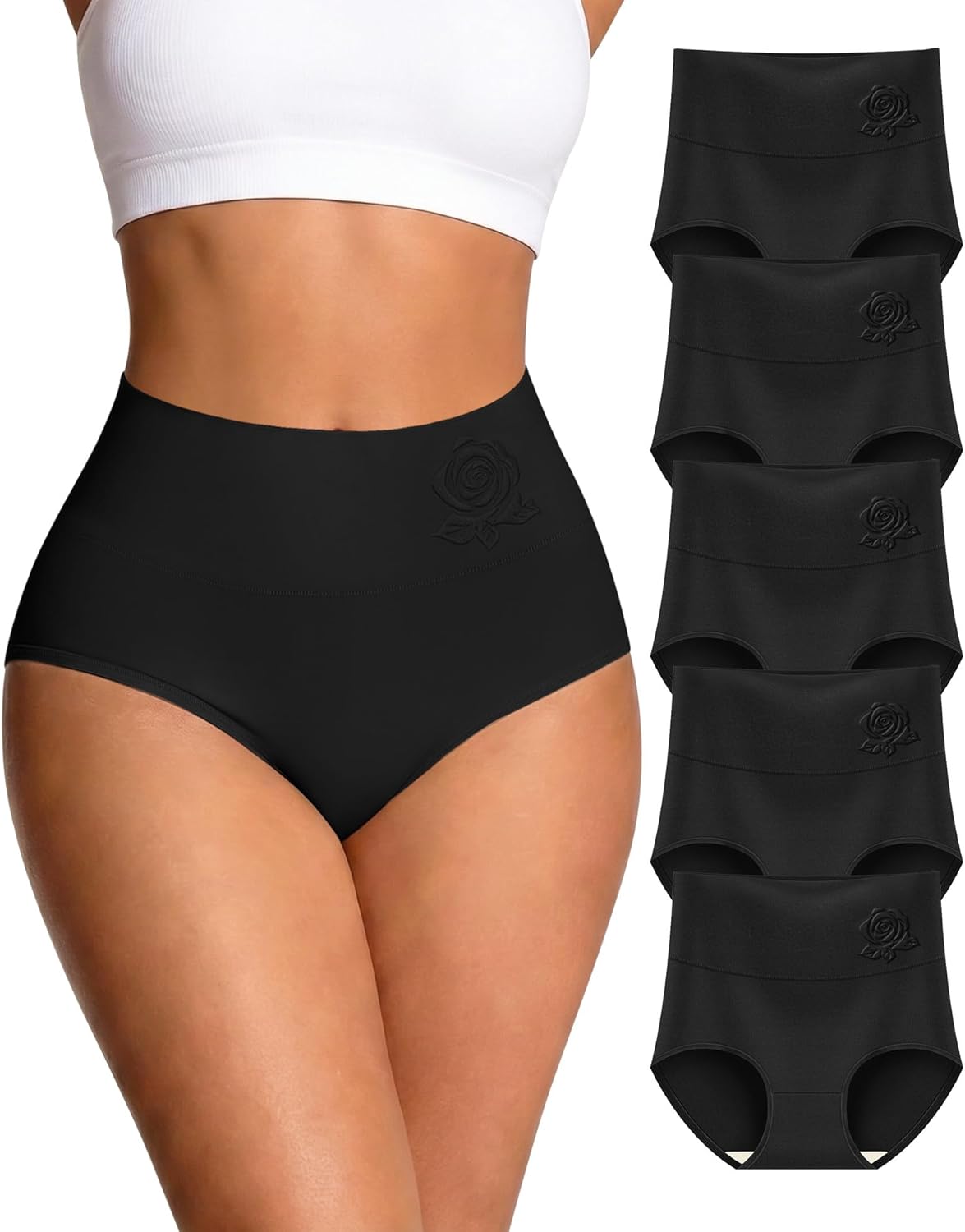 Women's Cotton Underwear High Waisted Comfortable Tummy Control Stretch Soft Full Coverage Breathable Briefs 5-6 Packs