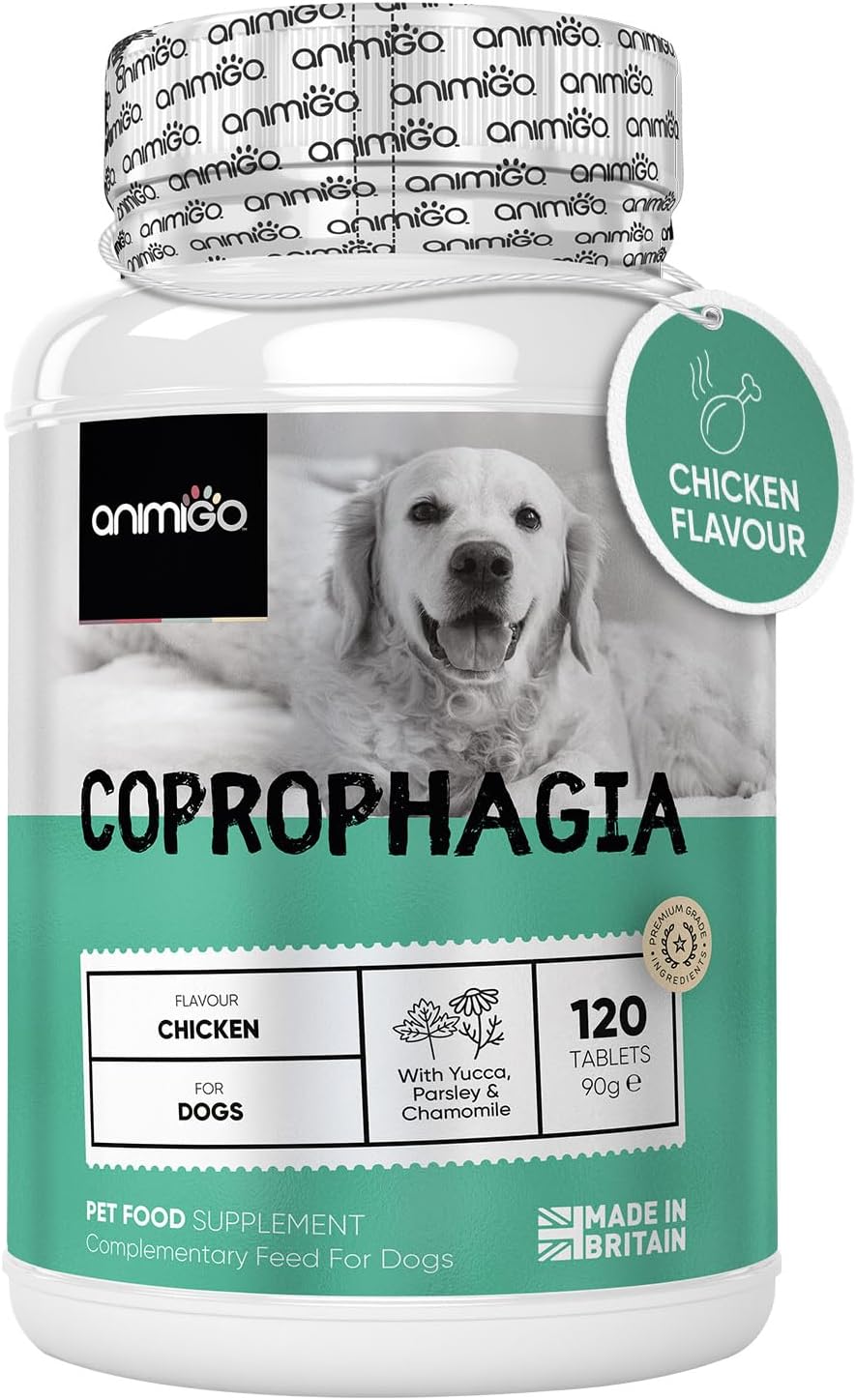 Coprophagia Deterrent for Dogs - 120 Chicken-flavour Dog Stool Repellent Tablets with Probiotic & Prebiotic - Helps Stop Puppy Eating Poop, Supports Digestion & Freshens Breath - Dog Breath Freshener