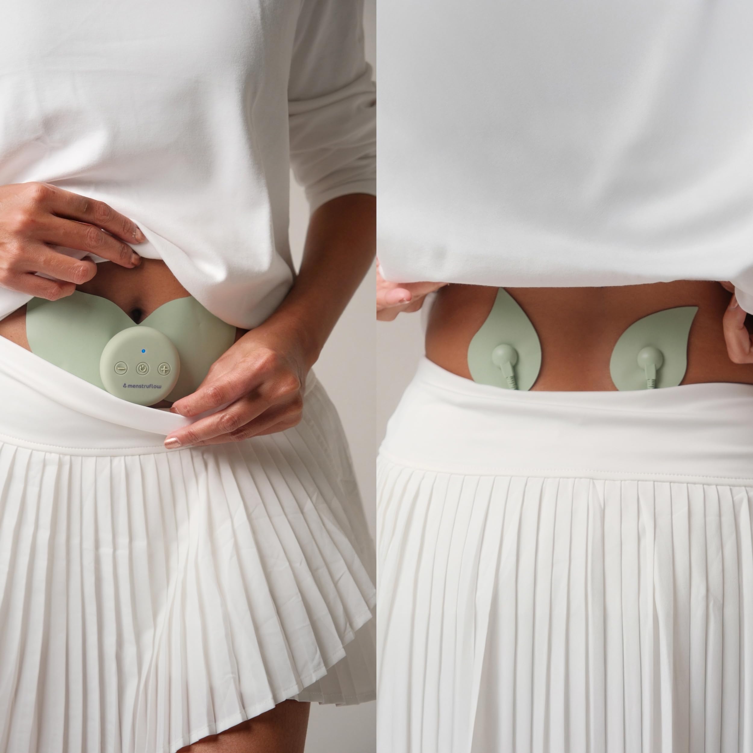 ONEflow Massagepad Unterleib & Rücken – Massagegerät für die Periode mit 65 cm Kabel & Extra Drop Pads | 6 Modi, 20 Intensitätsstufen, App-Steuerung, 10h Akku, geräuschlos & diskret