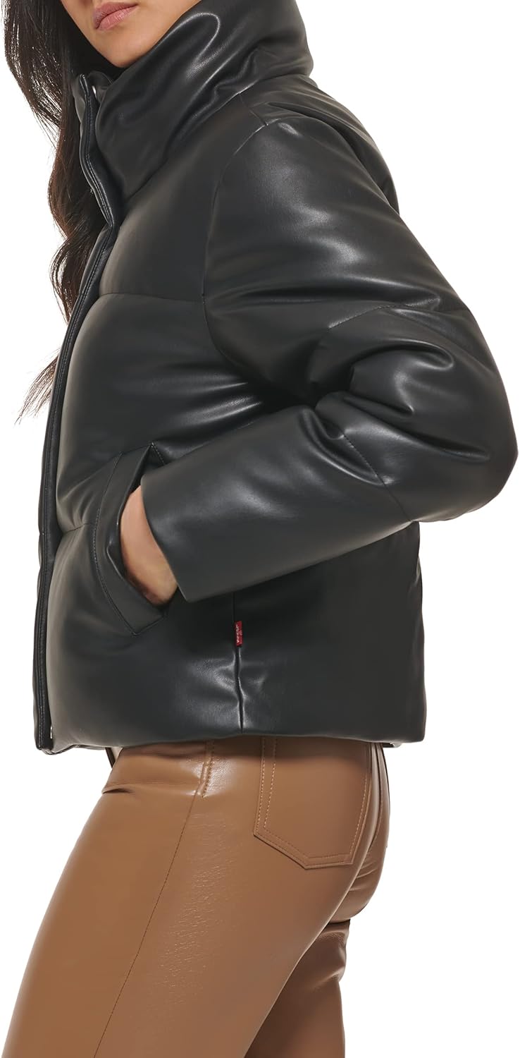 Levi's Womens Vegan Leather Quilted Short Puffer Jacket - Image 5