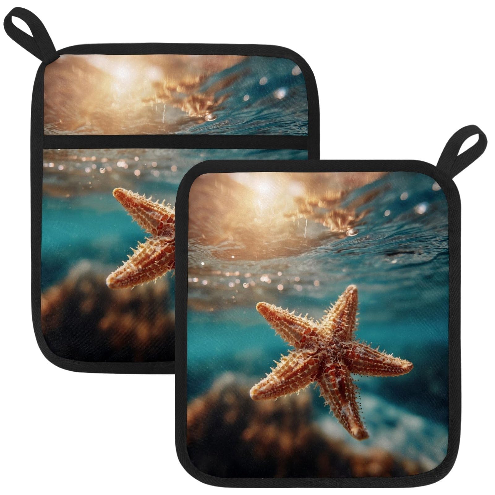 VAPOKF Underwater Starfish Pot Holder, Heat Resistant Oven Cloths, Potholders & Oven Gloves, for Kitchen Cooking & Baking, Thick & Safe, Protection of Hands From Hot Utensils