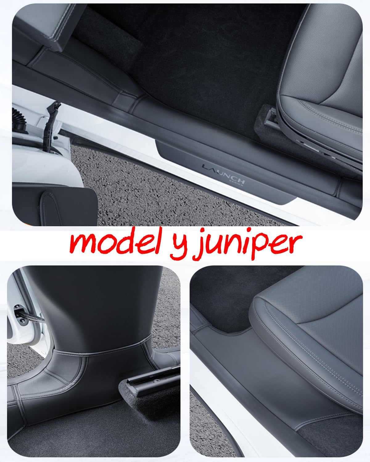 Model Y Juniper Door Sill Protector, 5 Seater Leather Fabric Door Sill Protector Model Y, Front and Rear Door Plus B Pillow Full Protection Door Entry Guards Accessories Set of 6