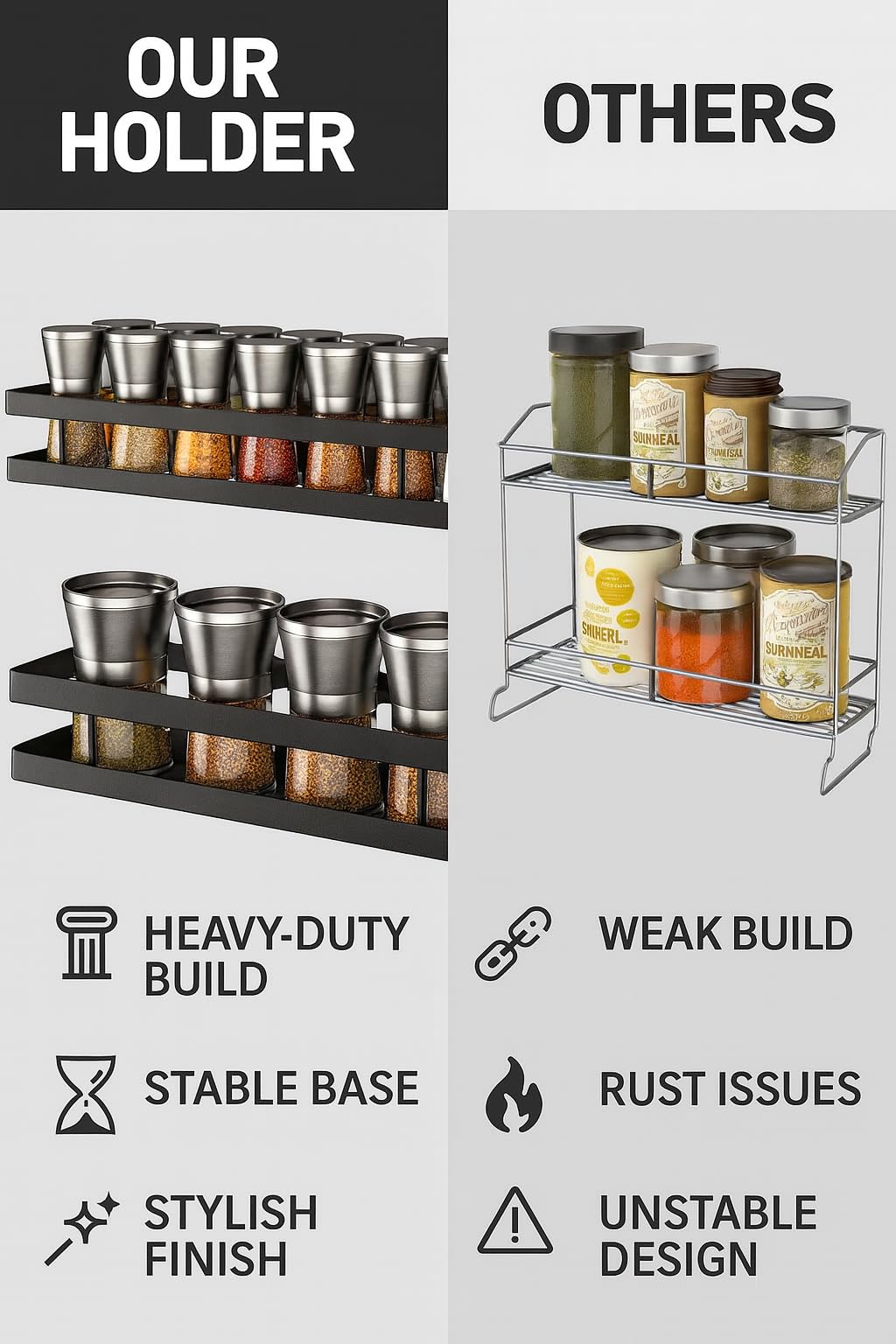 Wall Mounted Iron Spice Racks - 3 Sizes -8