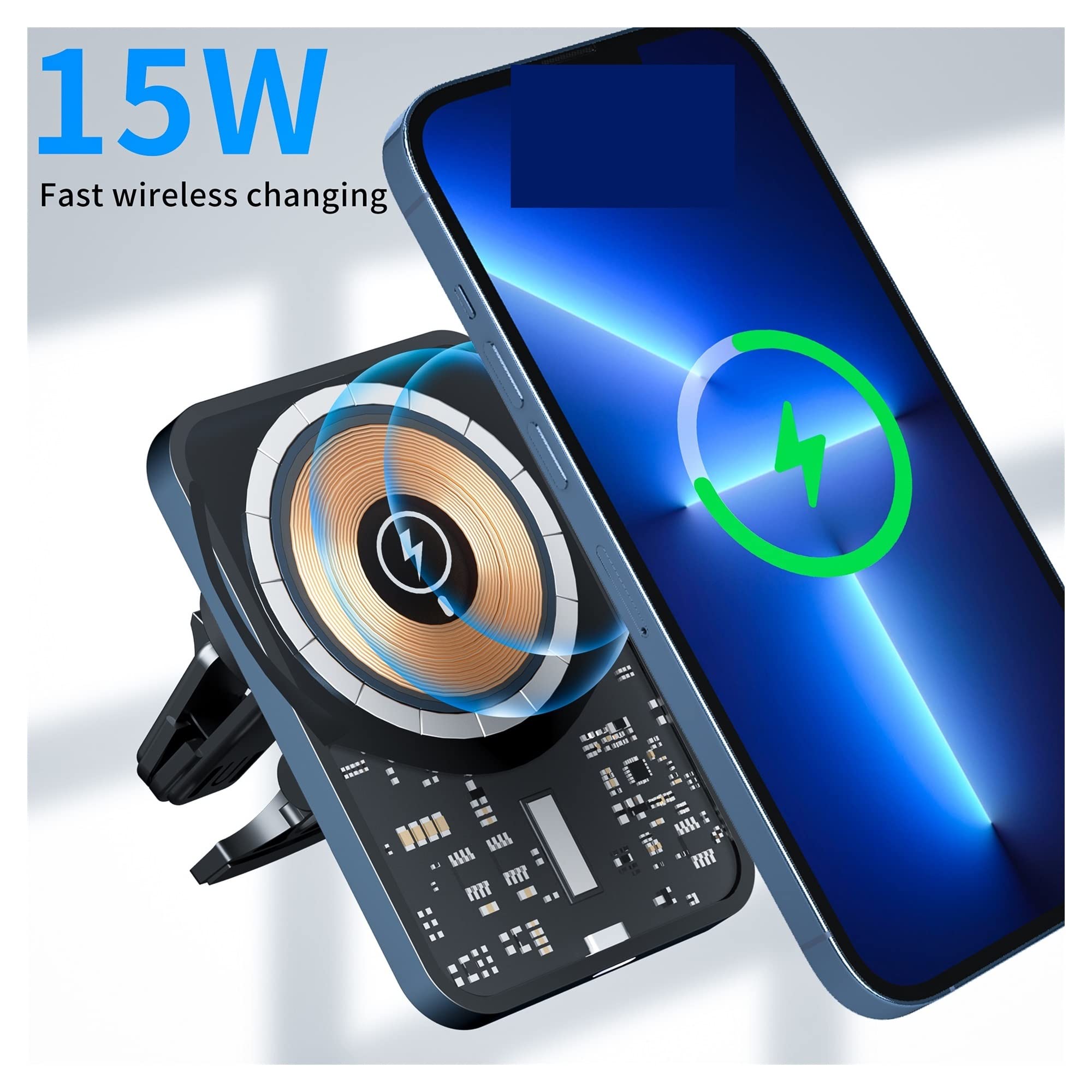 Magnetyczny uchwyt samochodowy 15W Szybka bezprzewodowa ładowarka do akcesoriów telefonu Uchwyt ładowania indukcyjnego,Uniwersalna kompatybilność