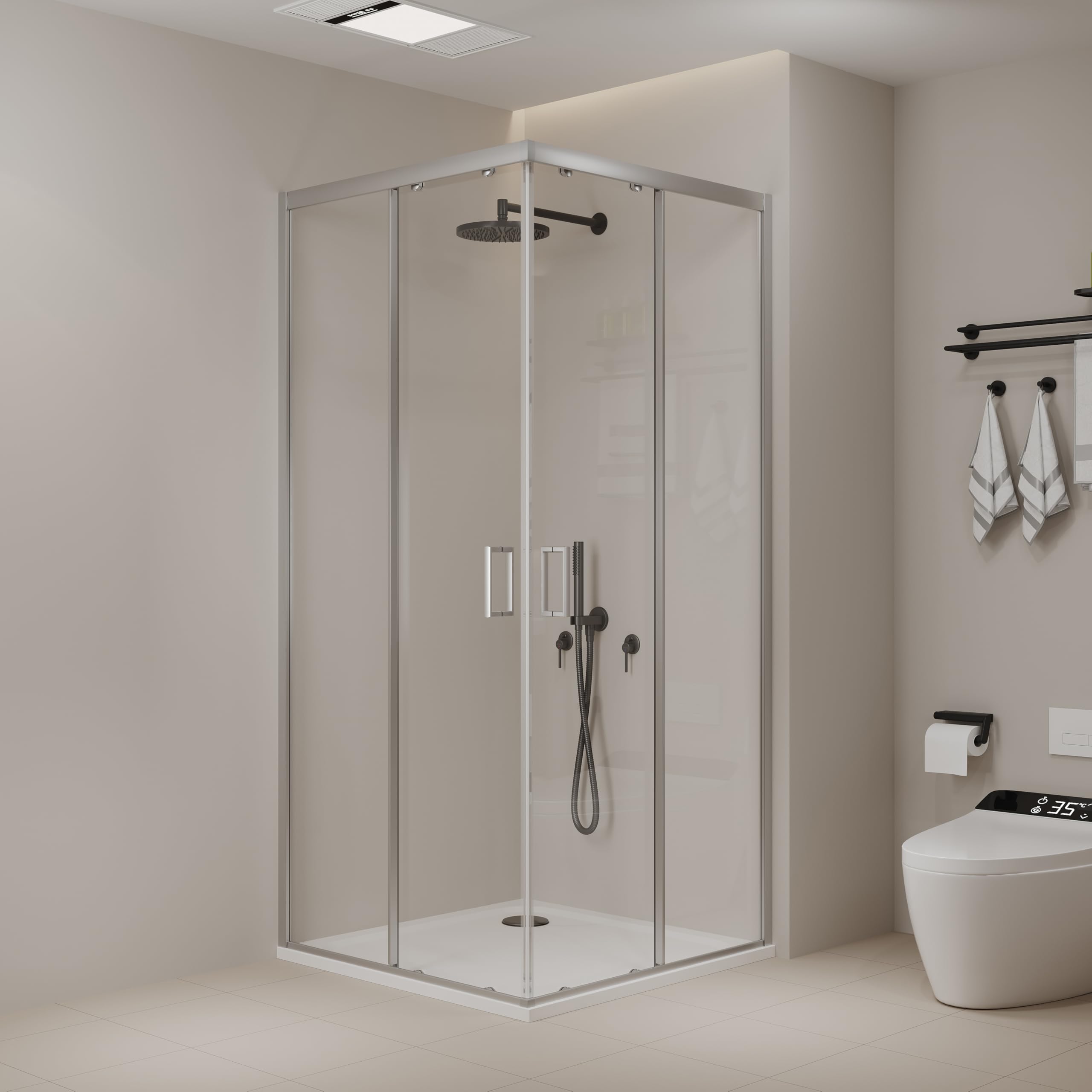 Box Doccia PRIME 6MM h195cm in Vetro Temperato Doppie Rotelle Maniglie e Profili in Alluminio (70x100)