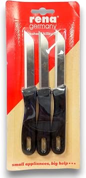 Rena Germany 3-Piece Kitchen Knife Set, Magnetic Stainless Steel Blade with Polypropylene Plastic Handle Black