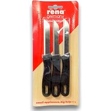 Rena Germany 3-Piece Kitchen Knife Set, Magnetic Stainless Steel Blade with Polypropylene Plastic Handle Black