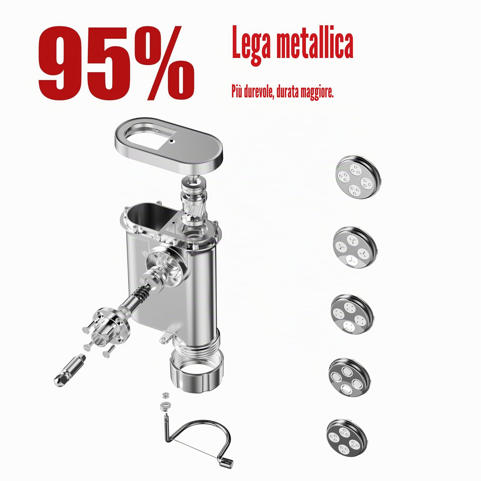 Eascandy Pressa per pasta in metallo Gourmet per KitchenAid Stand Mixer - Accessorio per pasta in metallo resistente con 5 piatti intercambiabili per pasta fresca fatta in casa