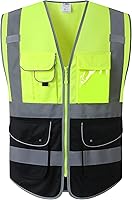 Vista 25 de JKSafety - Chaleco de seguridad azul con cremallera frontal de alta visibilidad, 9 bolsillos, azul con tiras reflectantes de doble tono, estándares