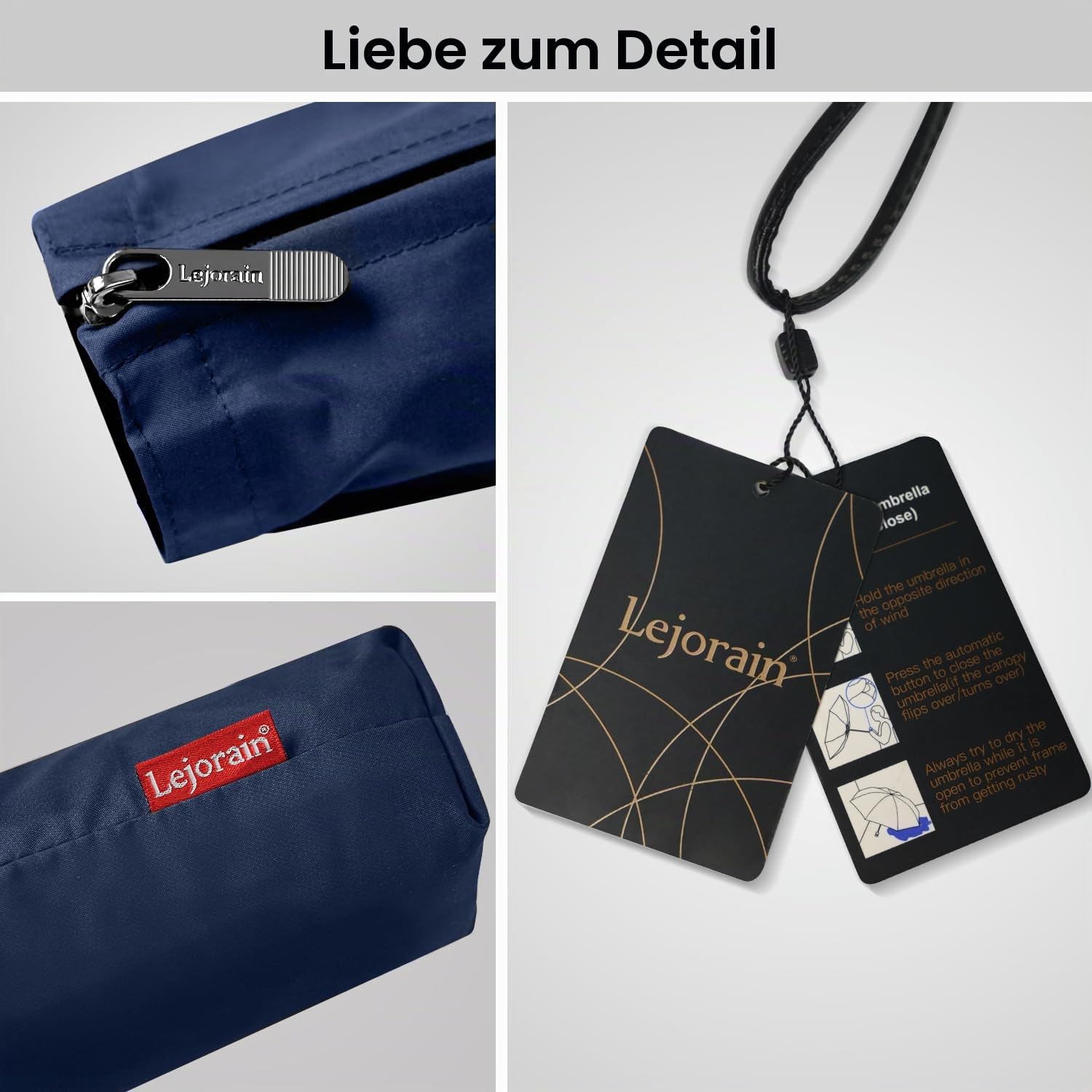 Lejorain Regenschirm XXL Sturmfest Automatischer Faltschirm Taschenschirm 137cm- Kompakter Falt Reise Golf Umbrella, 210T Nylon | Faltbarer Regenschirm mit doppeltem Baldachin, winddicht für Reisen, One-Touch-Offen, Holzgriff für Herren, für Regen Navy
