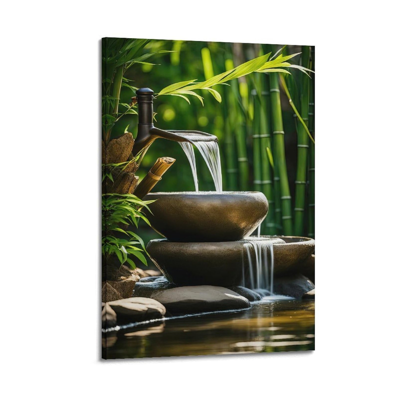 ZSZWHJ Zen Stones Poster Tranquil Stone Fountain Scene Poster Decorative Painting Canvas Wall Posters And Art Picture Print Modern Family Bedroom Decor Posters 24x36inch(60x90cm)
