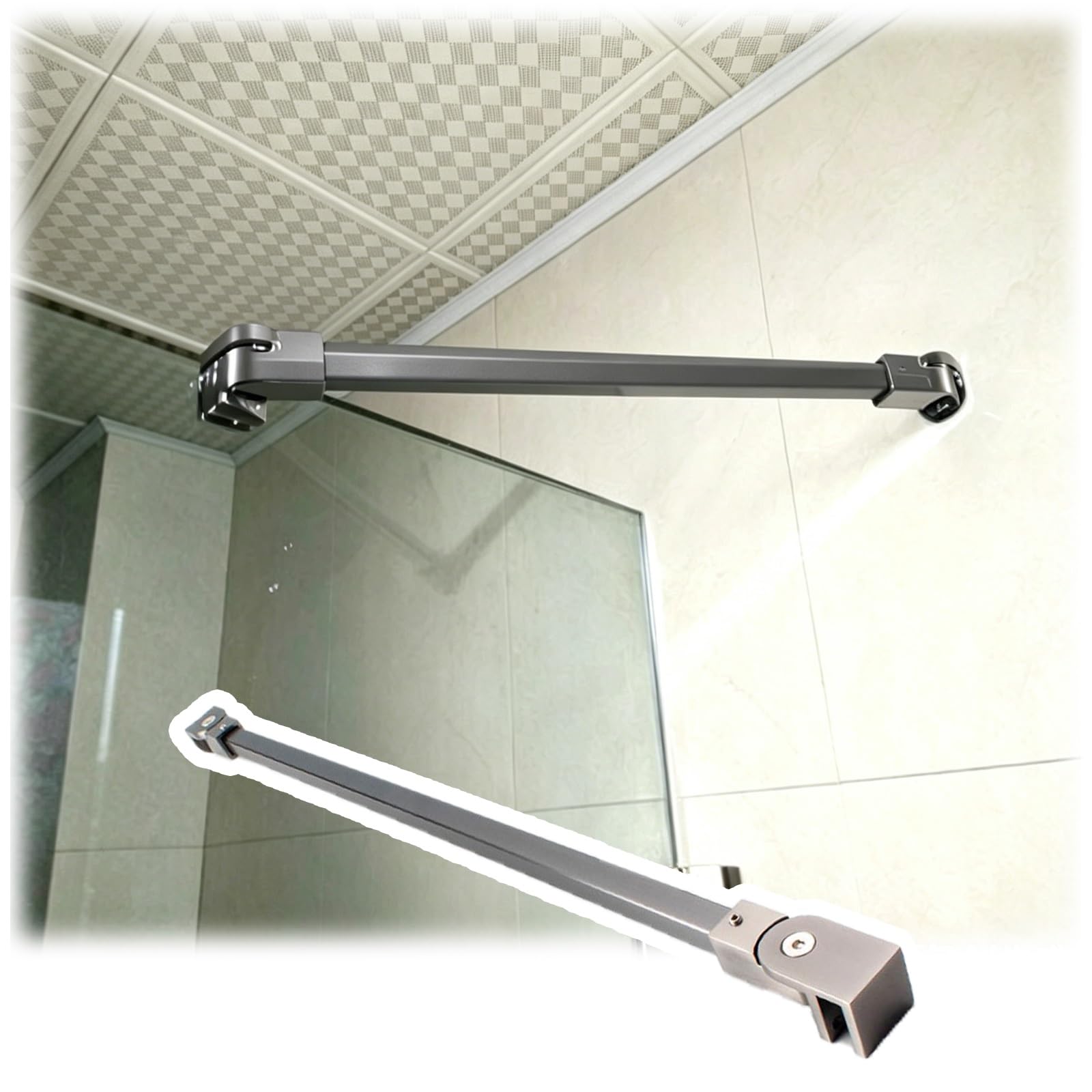 DJPHOFS Secure Flexible Wall To Glass Shower Support Bar, Non-deformable Fixed Door Side, Heavy Duty Stabilizer for Enclosure(Gray,L36in/91cm)
