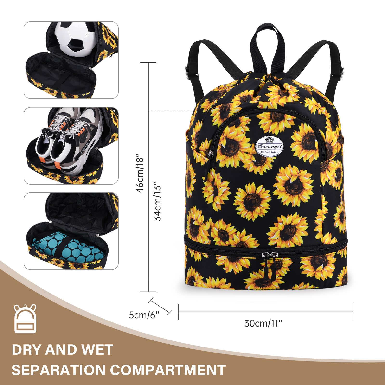 HUA ANGEL Unisex Drawstring Backpack Sports Gym Bag Drawstring Bag Weekend Daypack With Shoe Compartment for Women Men Basketball Football Outdoor Fitness Yoga Swimming Beach - Image 4