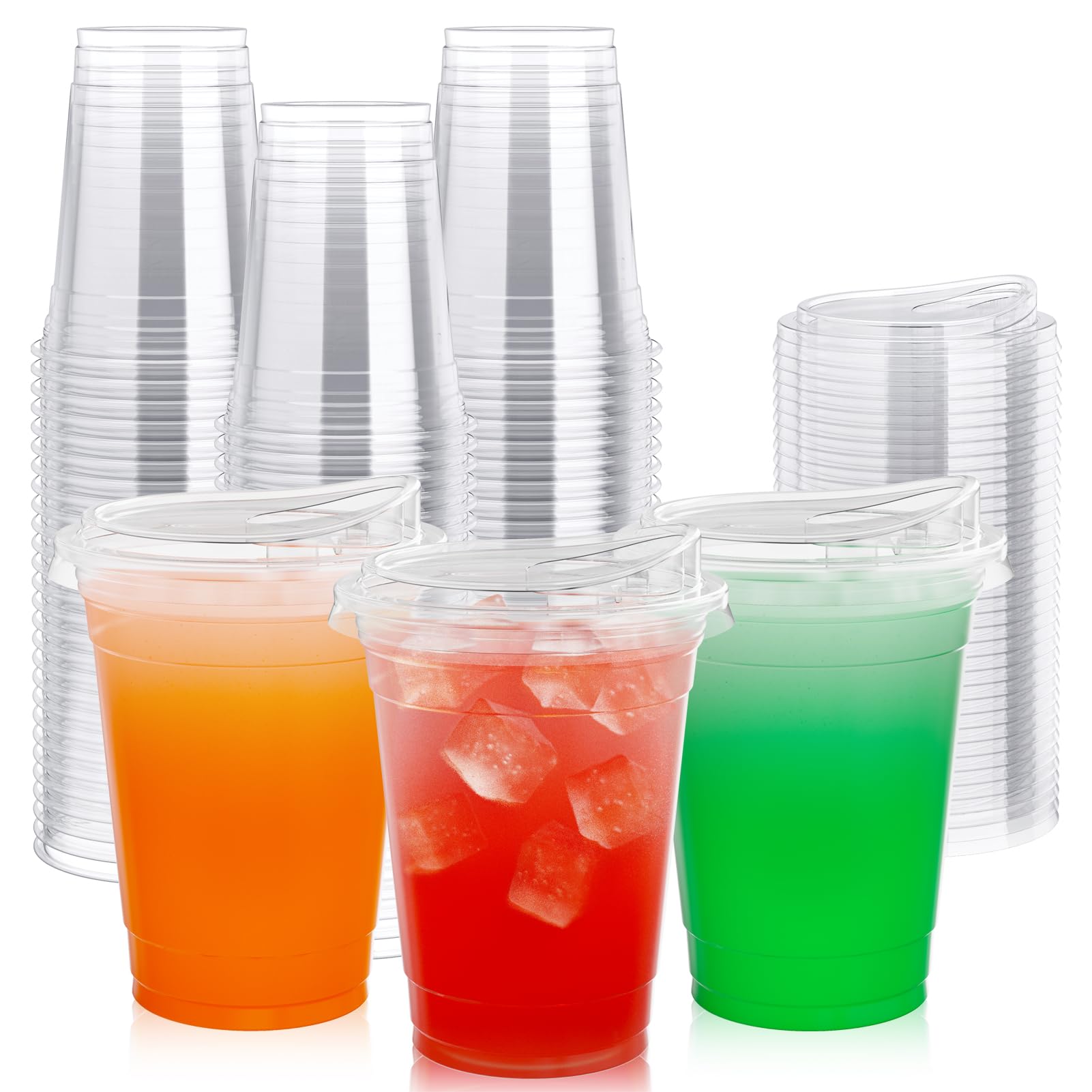 - 16oz Clear Plastic Drinking Cups (90 Pack) with Strawless Sip Lids, Disposable Cups for Iced Coffee, Smoothie, Slurpee, or Any Cold Drinks