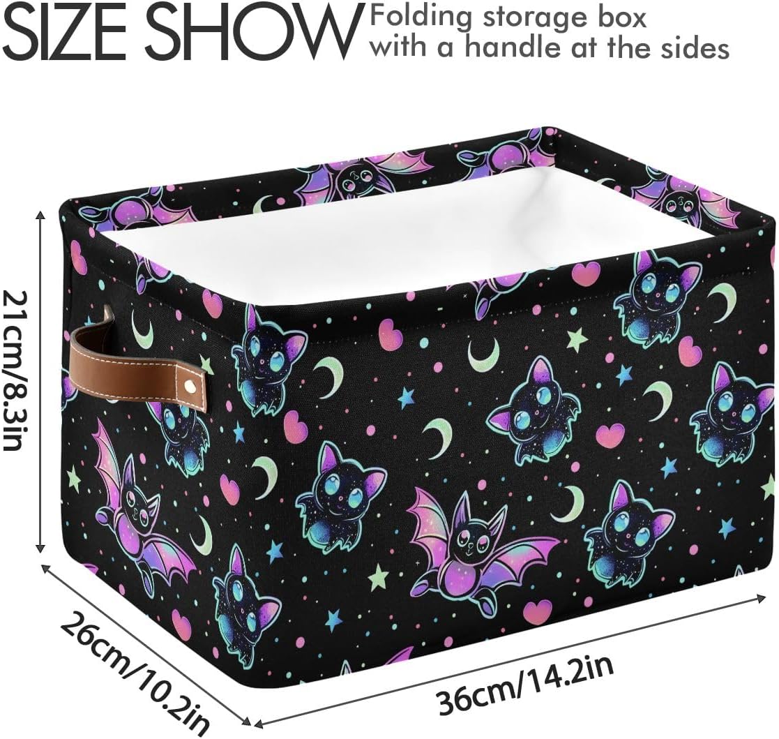 Gradient Bat Pattern Storage Basket,Large Storage Bin Fabric Collapsible Organizer Bag with Handles 15x11x9.5 inch