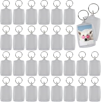 IFAMIO 30 PCS Photo Frame Keychain Holder Photo Insert Keychains Clear Plastic Clear Blank Personalized Picture Insert Plastic Picture Snap for Art Craft DIY