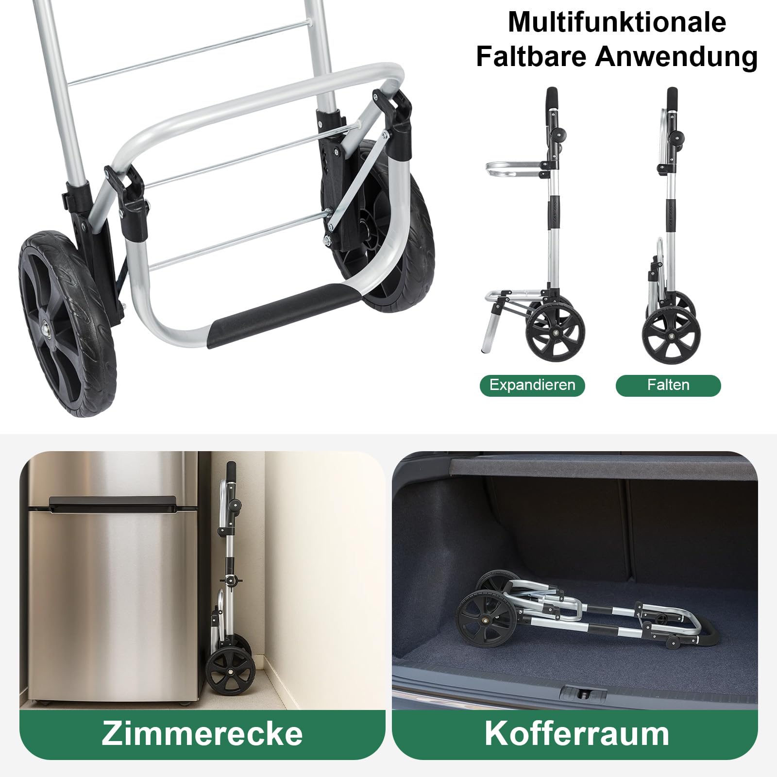 Einkaufstrolley 64 L, klappbarer Einkaufswagen mit Aluminiumrahmen, bis 60 kg Tragkraft, große Rollen & höhenverstellbarer Griff, Faltbare Einkaufstasche mit Kühltasche