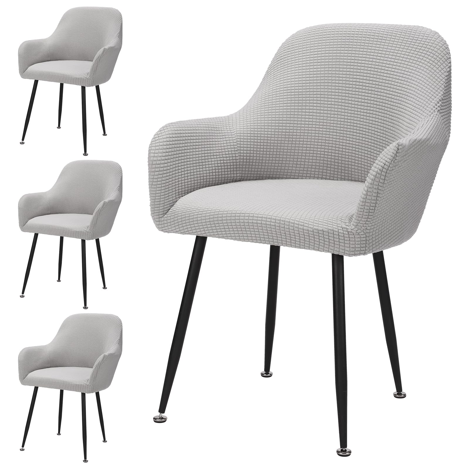 Segus Funda de Silla, 4 Piezas Fundas de Silla de Comedor con Brazos, Suave y Confortable, para Salón, Oficina, Cocina, Decor Hogar (Gris Claro, Forro Polar)