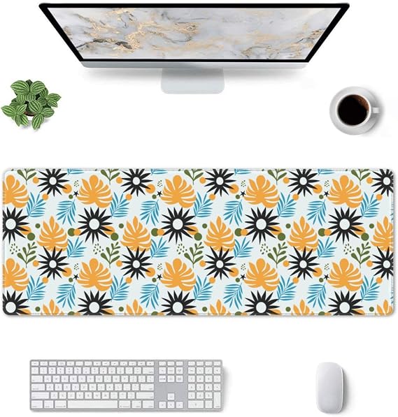 Abstract Palm Quill for Large Mouse Pad 31.5 x 11.8in Gaming Desk Mat for Keyboard and Mouse with Anti-Slip Rubber Base Waterproof for School Office Home