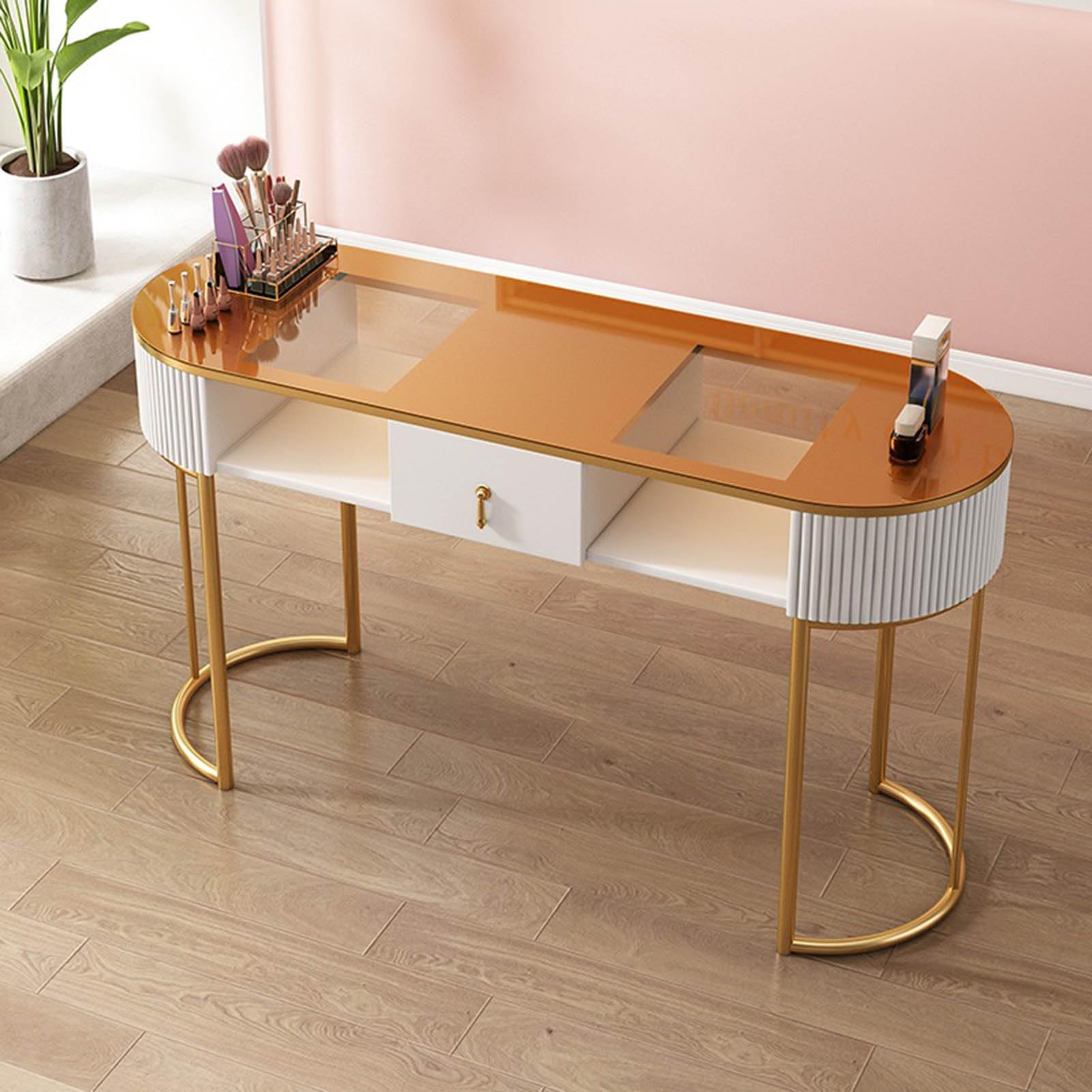 Escritorio profesional de Nail Tech con cajones, moderna mesa de manicura de madera y estación de trabajo de spa, gabinete de almacenamiento de 3 capas para salón de belleza en el hogar, equipo