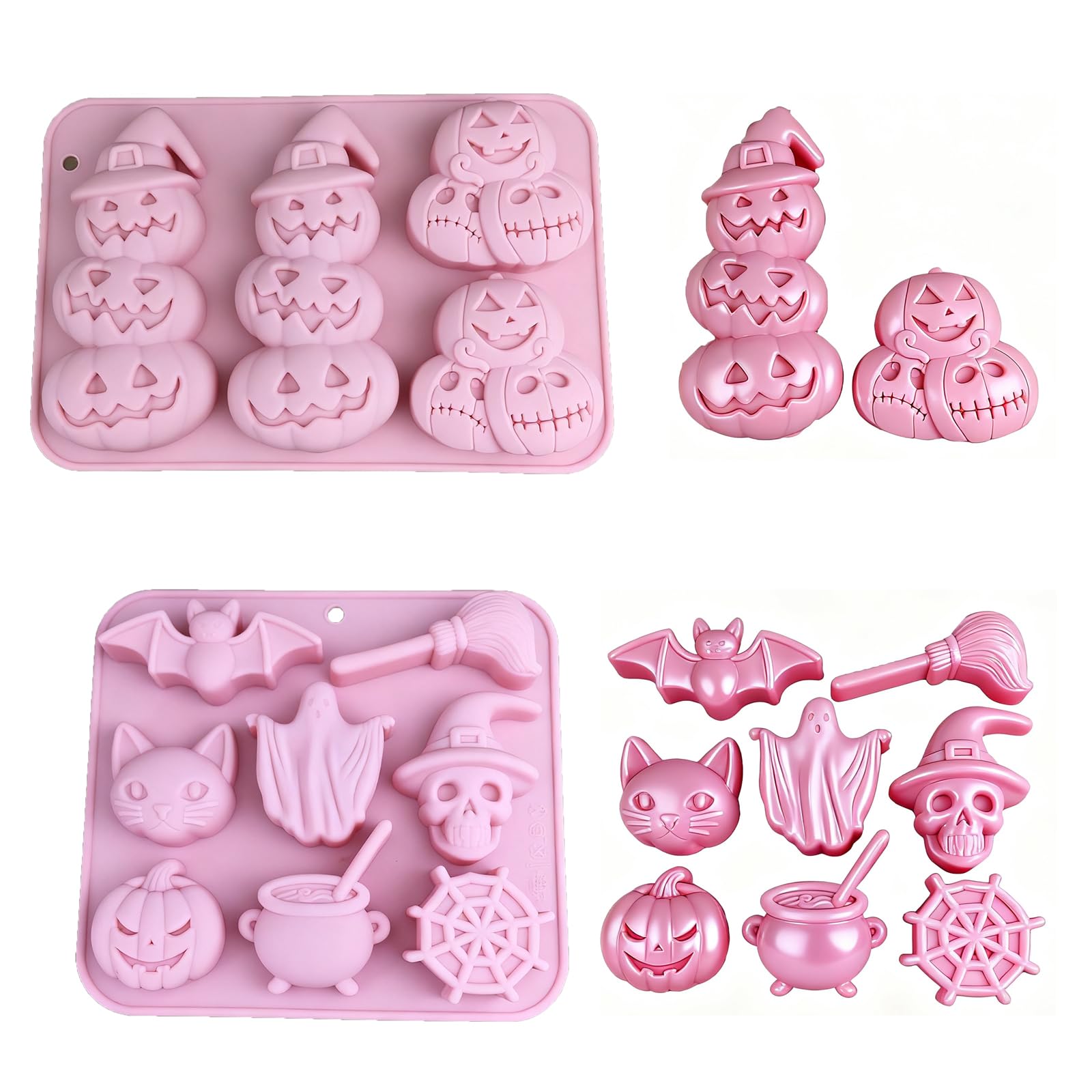 2 Pcs Autumn Pumpkin Silicone Molds, Halloween 3D Pumpkin Silicone Molds, Autumn Bat Skull Ghost Chocolate Molds for Chocolate, Biscuits, Fondant, Cake Decorating, Baking Supplies And Clay