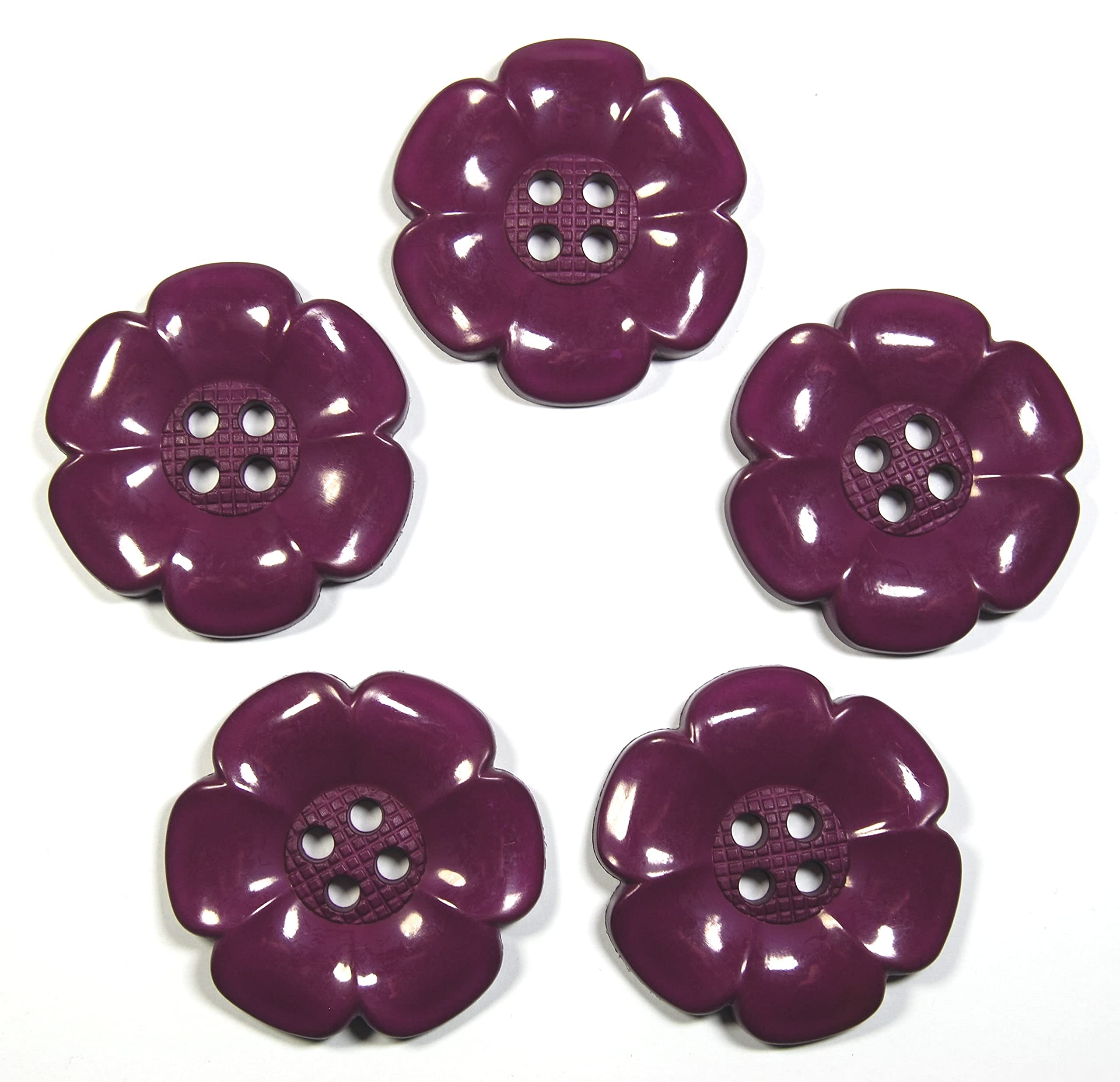 Large Clown Flower Buttons - 63mm - Fancy Dress Sewing Daisy (Plum, Pack of 10)
