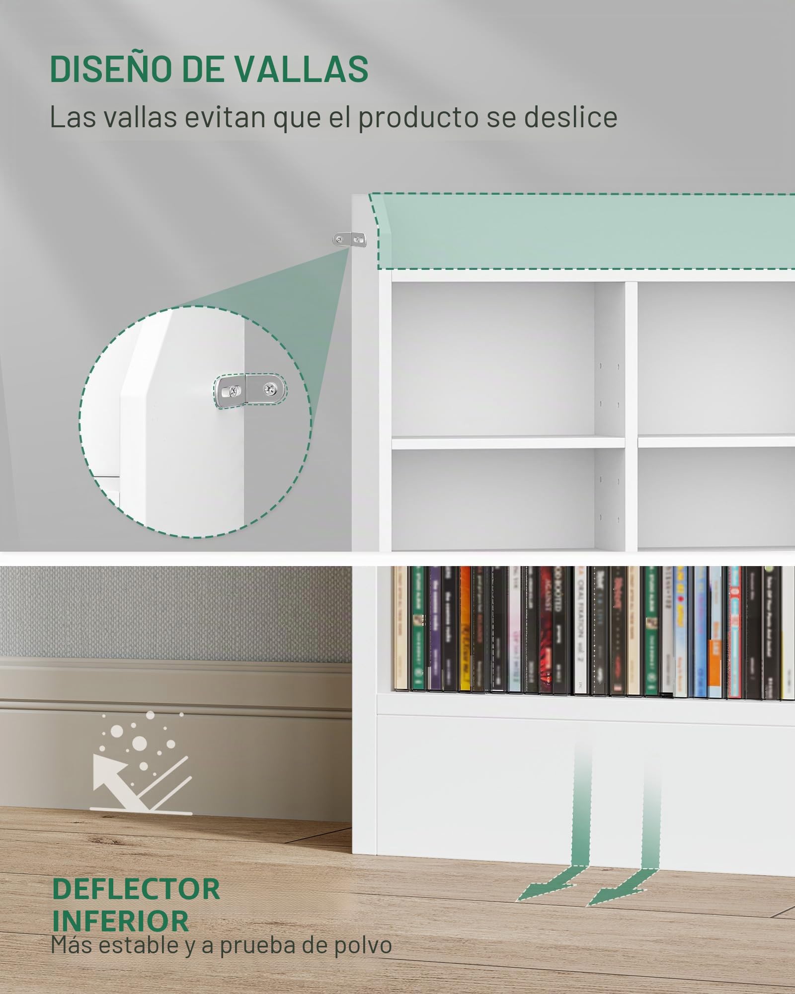 Hzuaneri Estanterías para CD o DVD Soportes, 15 Compartimientos, para 747 CDs, 17 x 100 x 154,5 cm, Estante Ajustable para Salón, Oficina, Blanco CR18003X