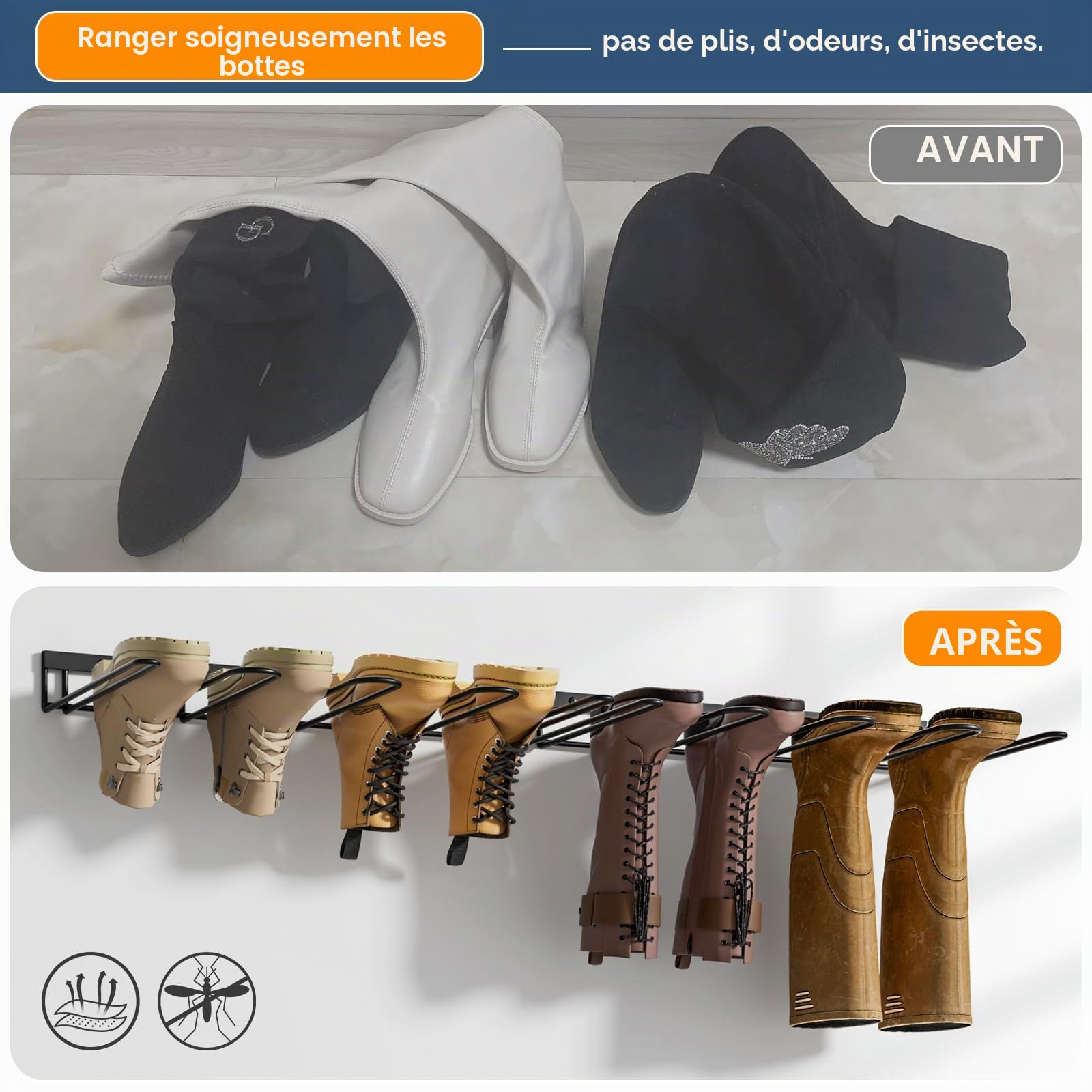 zacurter Support mural pour bottes en caoutchouc pour 4 paires - Support de rangement en métal pour extérieur et intérieur - Étagère de rangement pour chaussures pour entrée, garage