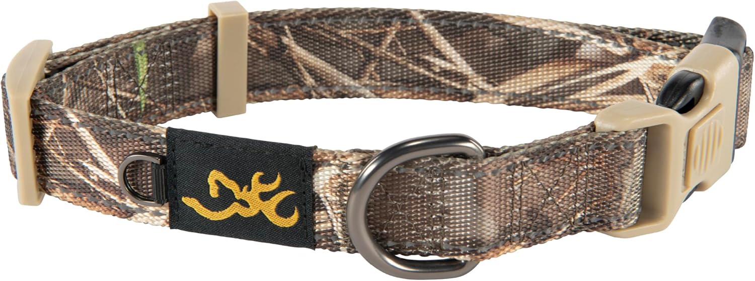 Browning Classic Performance Webbing Dog Collar - Adjustable Locking Buckle, Reflective Stitching, Realtree MAX-7 Camo, Medium