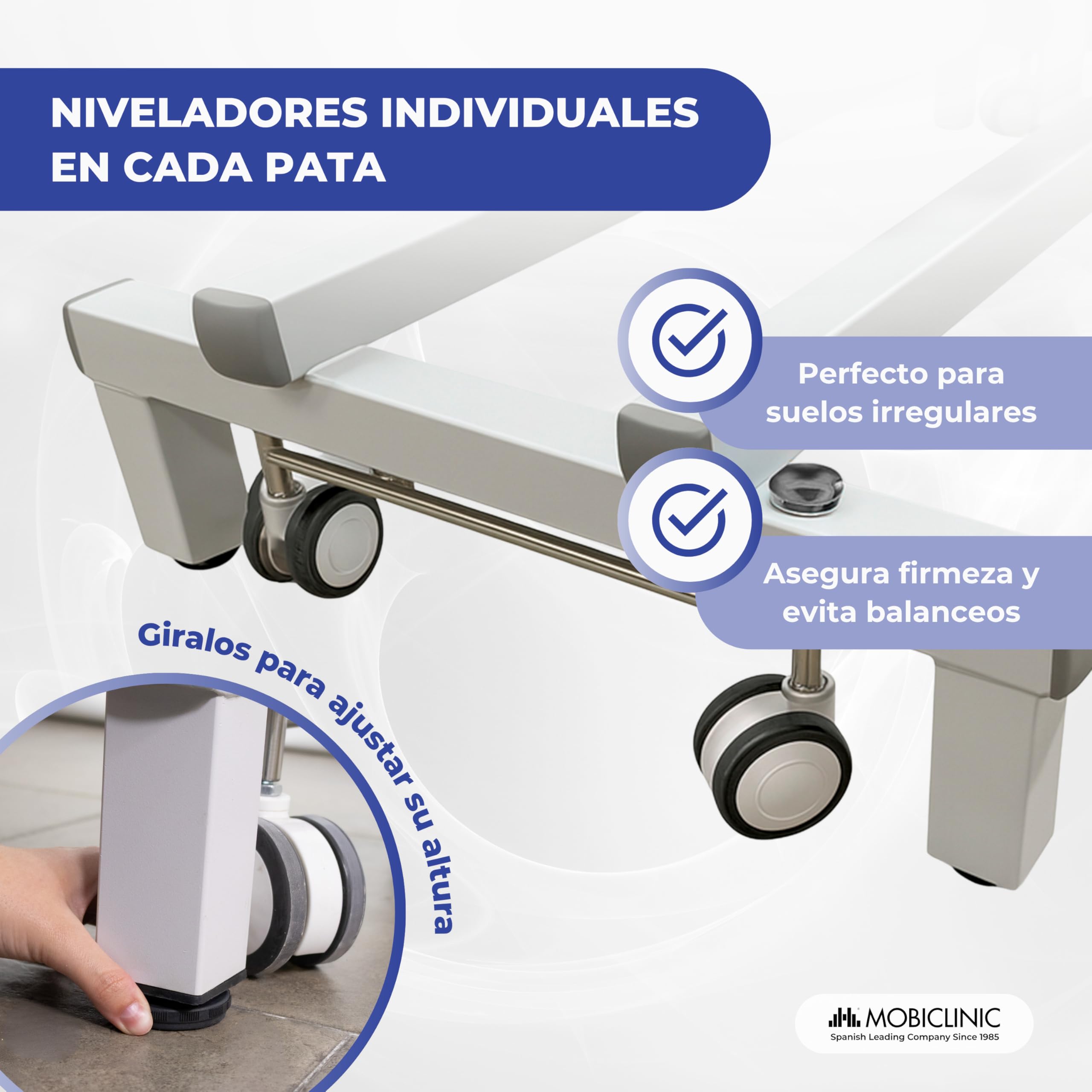 Mobiclinic®, Camilla Hidráulica Dos Cuerpos, Ajustable en Altura, 180 Kg | Respaldo Reclinable, 194 x 70 x 83 cm, Ruedas Escamoteables, Agujero Facial, Portarrollos, Profesional, Masaje, Estética