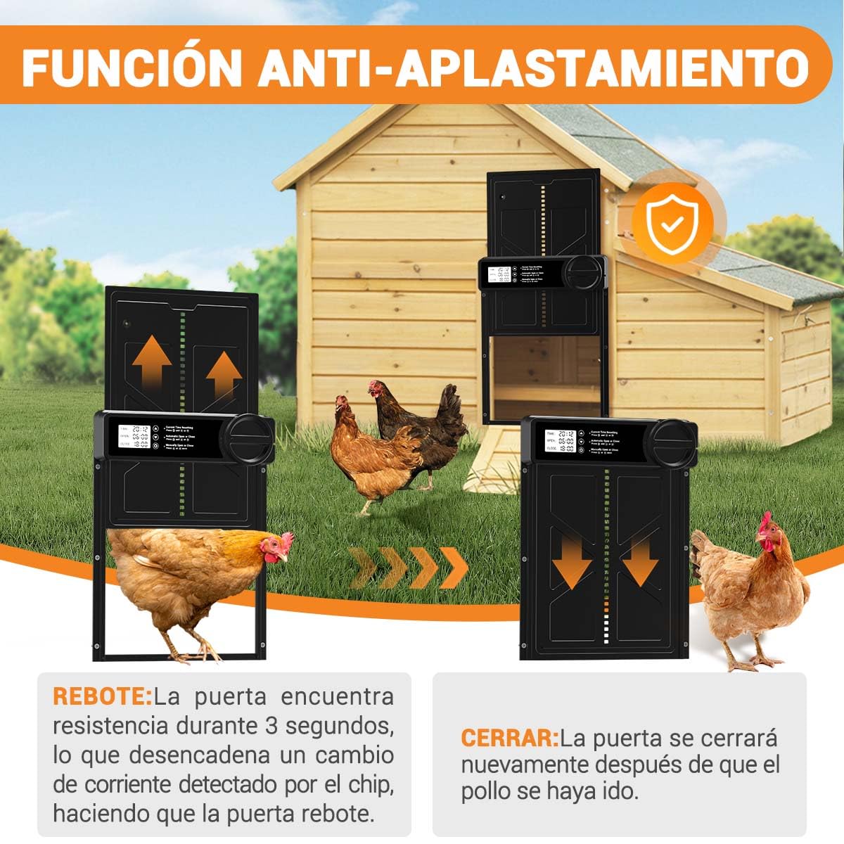 Puerta Gallinero Automatica Grande con Pantalla LCD, Puerta Automática Gallinero con Función Manual y Temporizador | Anti-atrapamiento, Puerta Gallinero Alimentada por Batería