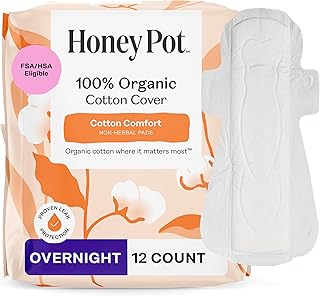 The Honey Pot Company - Almohadillas sanitarias para mujer - No herbario durante la noche con alas - Funda de algodón orgánico y núcleo de pulpa ultraabsorbente - Cuidado femenino - 12 unidades