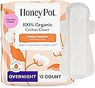 The Honey Pot Company Sanitary Pads for Women - Non-Herbal Overnight w/Wings - Organic Cotton Cover, & Ultra-Absorbent Pulp Core - Feminine Care - 12 ct