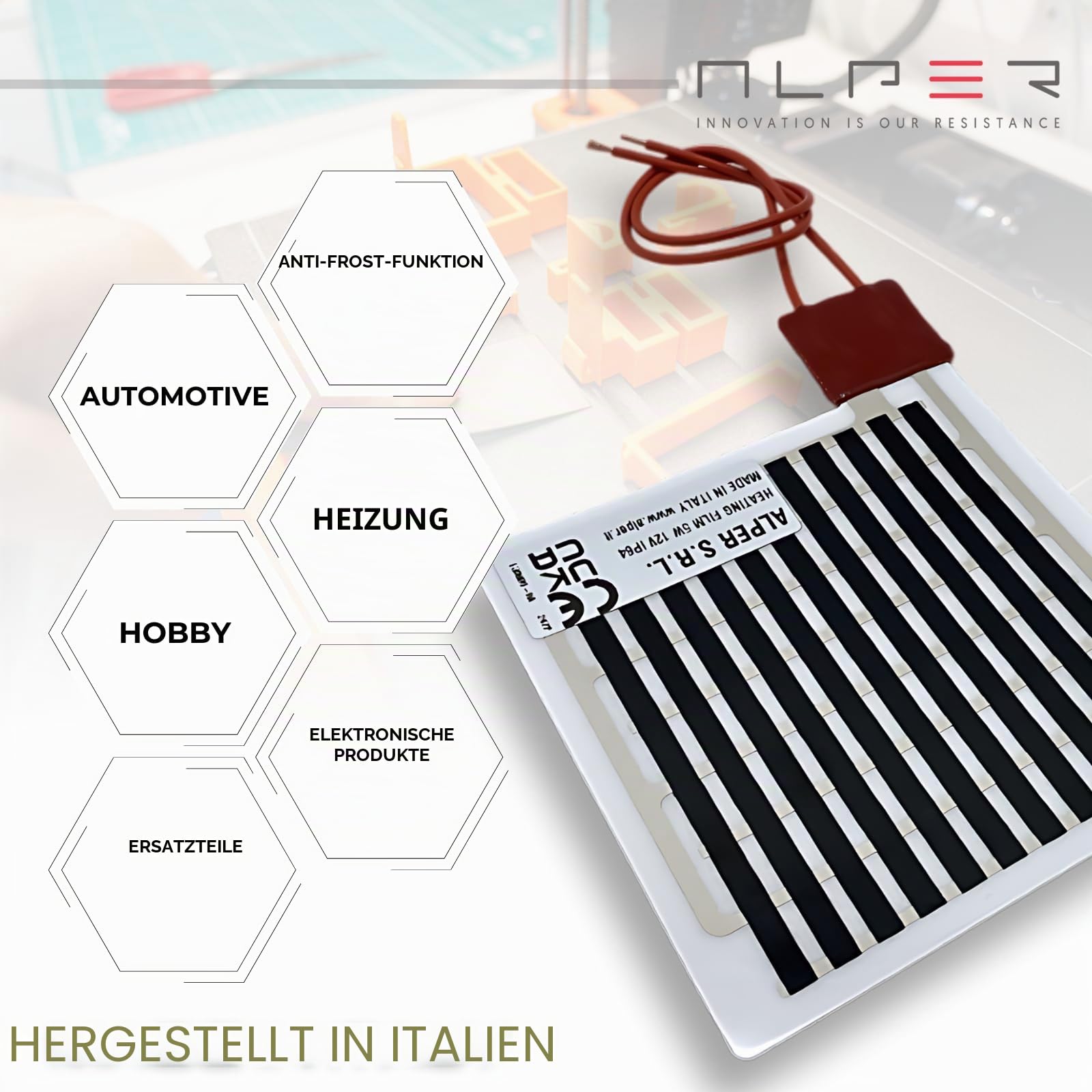 ALPER Heizfolie 12V 5W 10x10cm selbstklebend Heizelement