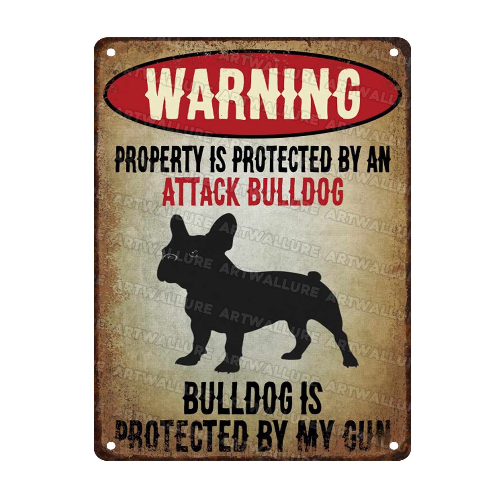 Bulldog Vintage Sign Warning Metal Sign for Wall Decor Shed Garage Man Cave Kitchen 12x16inch