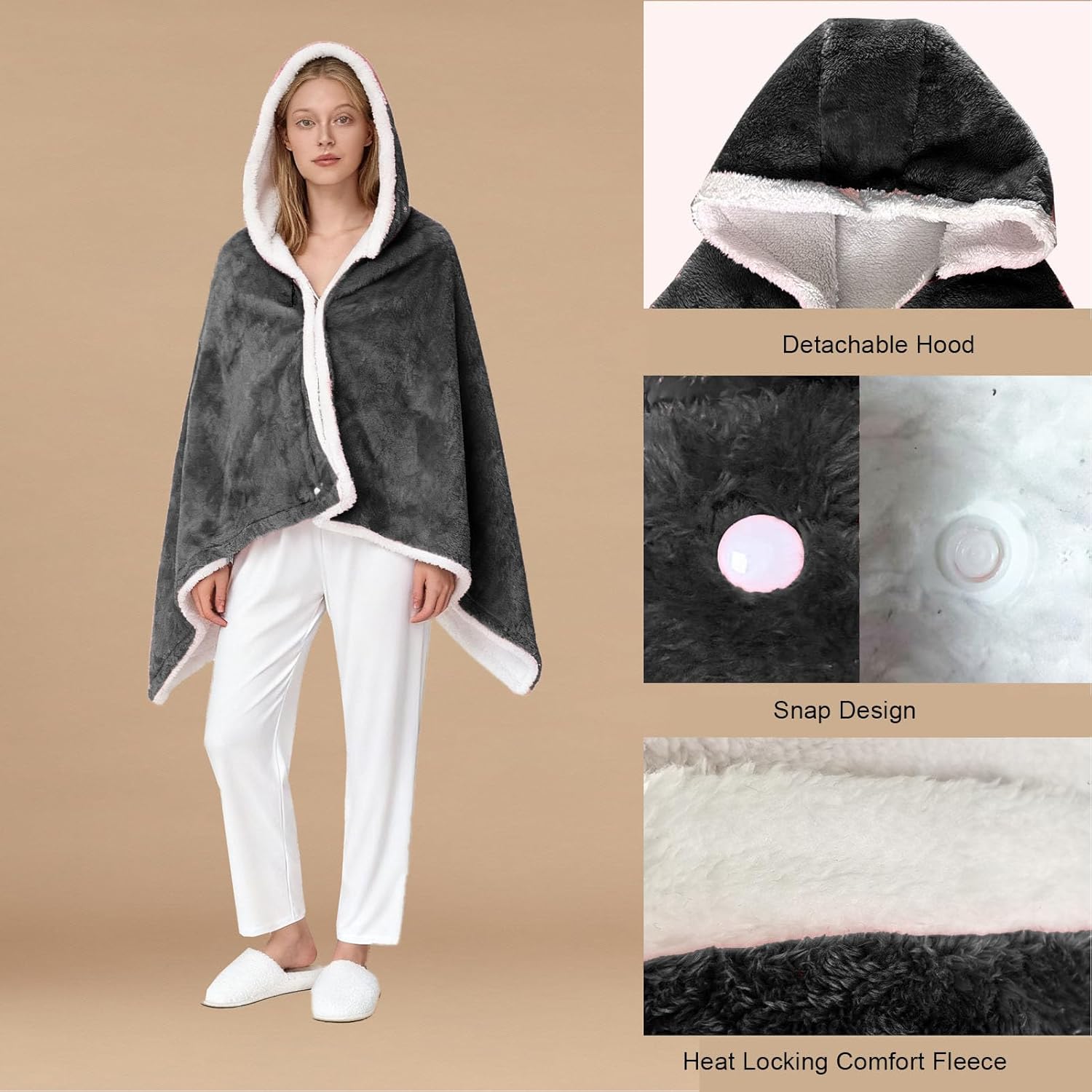 MAVIS LAVEN Heated Throw, Blanket Electric Heating Shawl with Hood 9 Temperature Settings 2-12h Timer Machine Washable Flannel for Women Home Office (US Plug)