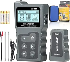 Testador de Cabo de Rede Rj45, Kit de Testador de Cabo Ethernet Poe Multifuncional Para Cat5E/Cat6/Cat6A, Testador de Continuidade de Cabo de Rede, Teste de Alimentação CC E Loop-Back