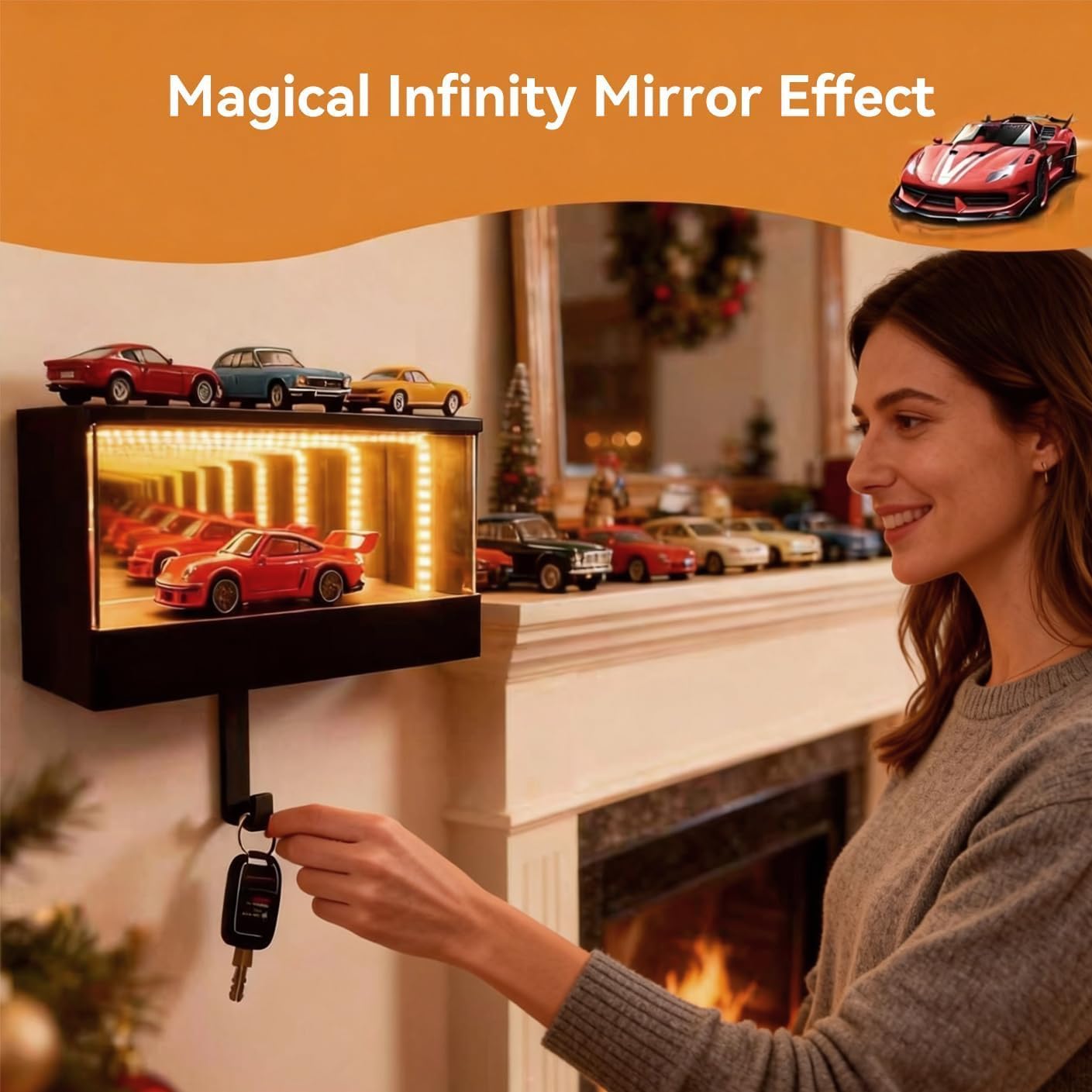 Infinity Garage Keychain Hanger- Magnetic Rechargeable Auto-Sensing LED Keychain Hanger, Key Holder for Wall - Easy Installation Key Rack for Entryway and Home Decor (2 Pcs)
