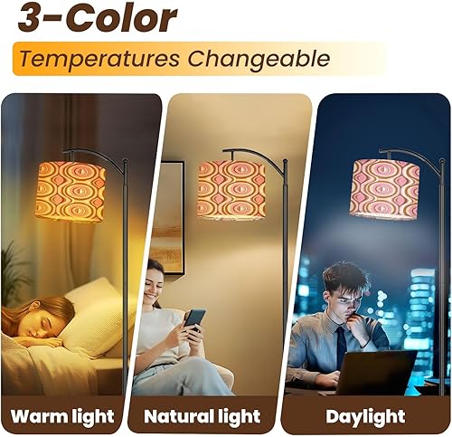 Miniatura 7 de Lámpara de pie moderna de arco de los años 70, patrón retro sin costuras de los años 60 y 70, estilo estético, lámpara de pie con pantalla de lino