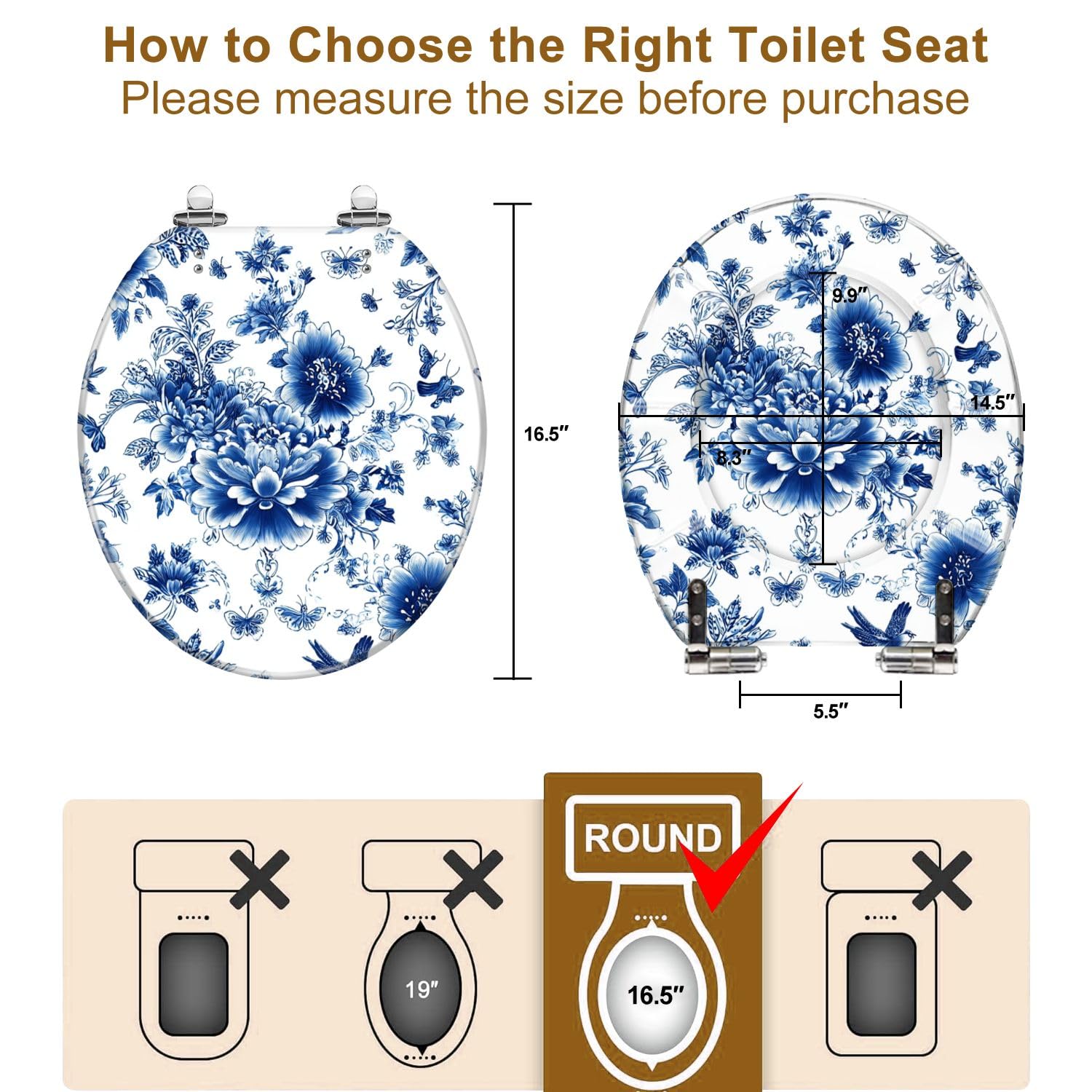 Asiento de inodoro redondo de resina con cierre suave y liberación rápida para baño.