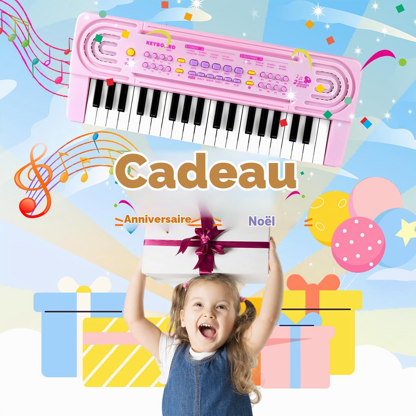 Shayson 37 Touches Clavier Piano Enfants avec Microphone,Portable | Musical Multifunction Musique, Jouets d'apprentissage électronique pour Bébé Filles Garçons Noël, Cadeau d'anniversaire