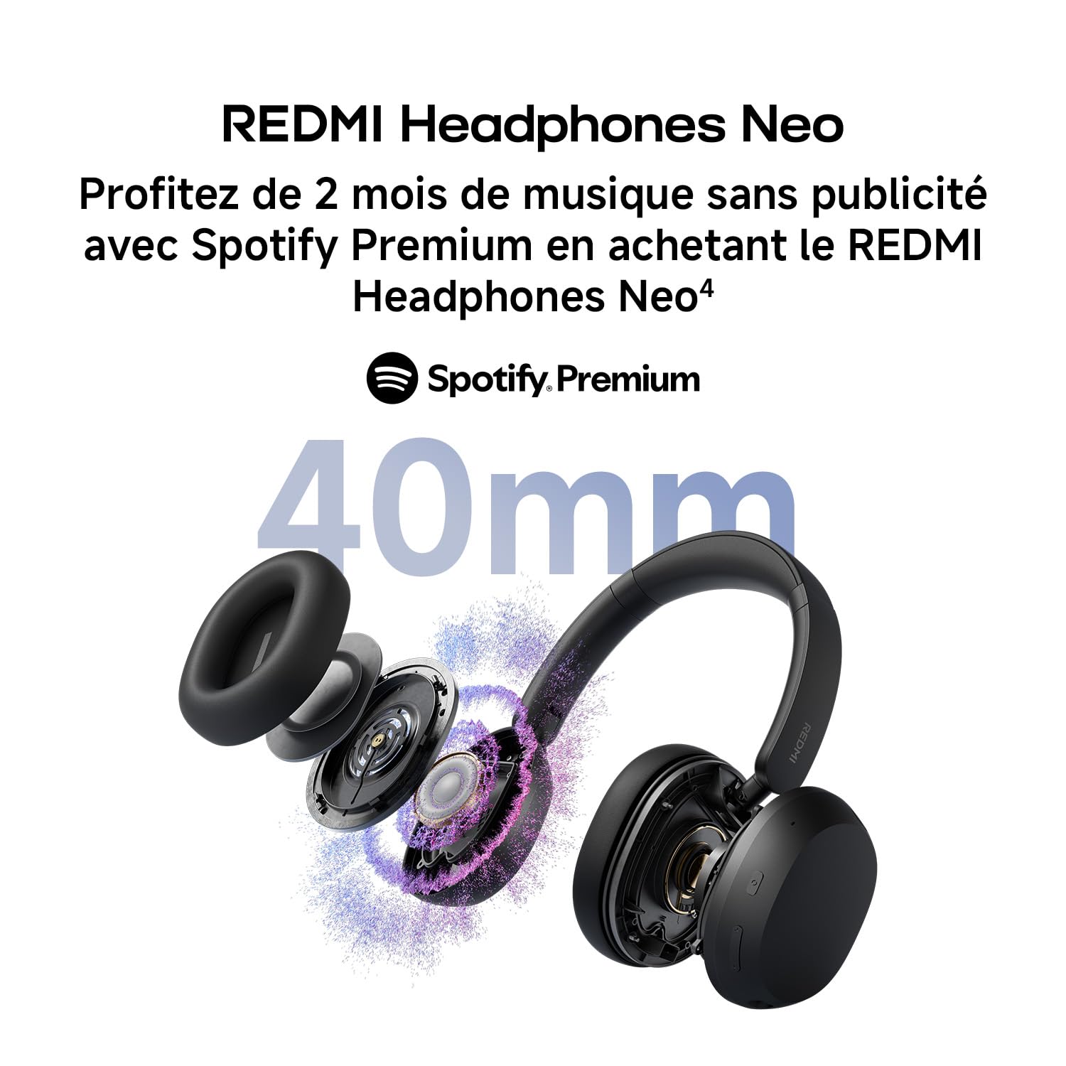 XIAOMI Redmi Headphones Neo, Casque Bluetooth Circum-auriculaire, ANC adaptative 42 DB, Bluetooth 5.4, autonomie 72 h, Audio Filaire Hi-Res, Basses puissantes, appels IA à 3 micros, Fast Pair, Noir
