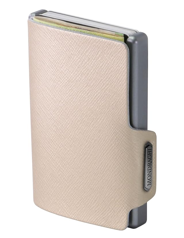Mondraghi Saffiano Wallet RFID protection integrated into the note clip Stop and Go Aluminum shell Leather Miniwallet Saffiano