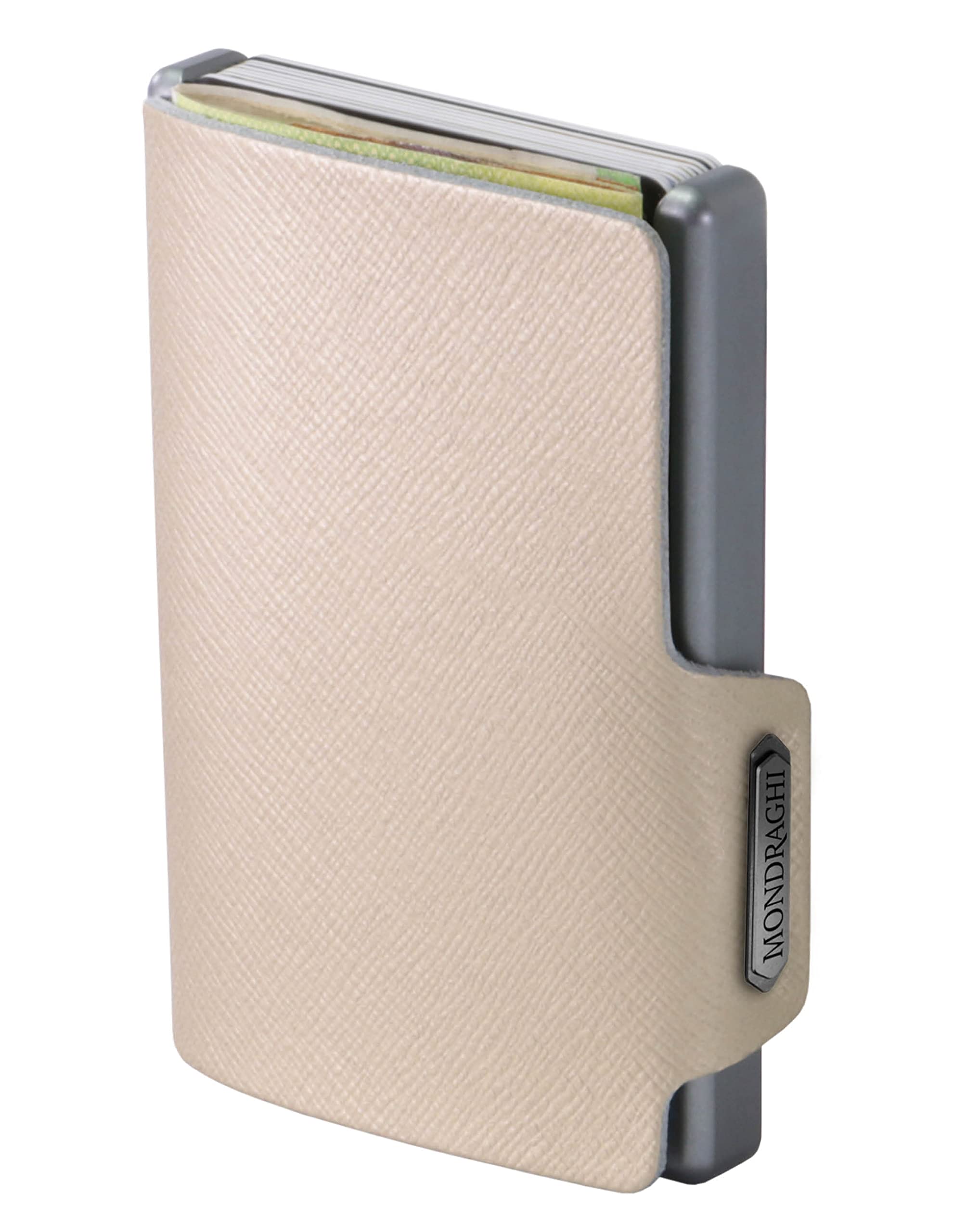 Mondraghi Saffiano Wallet RFID protection integrated into the note clip Stop and Go Aluminum shell Leather Miniwallet Saffiano